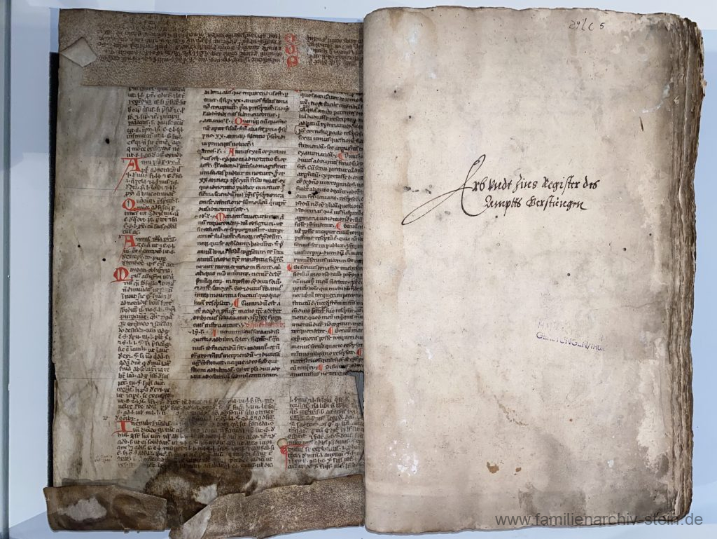 Innenseite des Einbands des Erb- und Zinsregisters des Amtes Gerstungen von 1543.